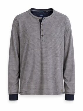 Scotch & Soda Striped Henley Long Sleeve Tee Size L Navy White Casual Shirt